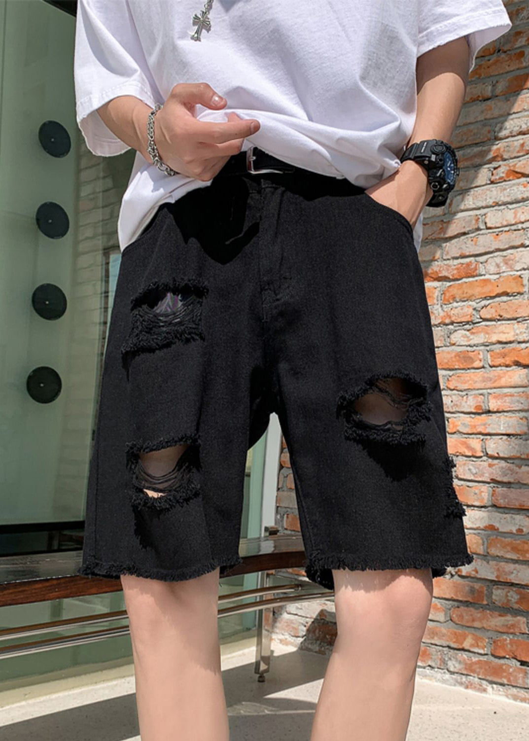 Jean déchiré noir slim pour homme été - EasyApparels