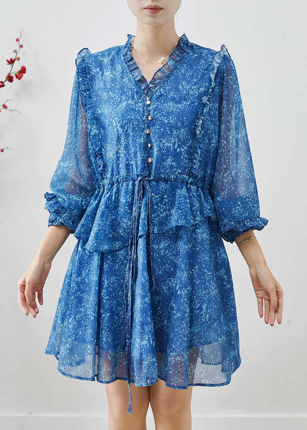 Robes en soie légères à imprimé floral bleu pour femmes - EasyApparels