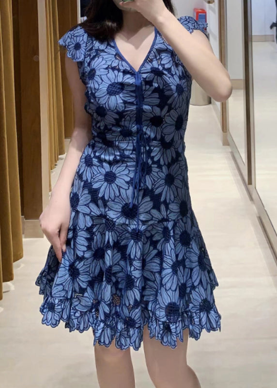 Robe mi-longue bleu ciel en coton léger pour femme - EasyApparels