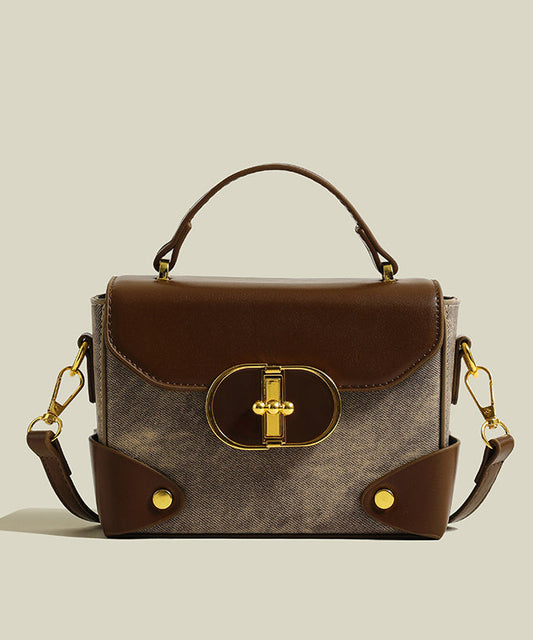 Petit sac chic en cuir brun et toile robuste - EasyApparels