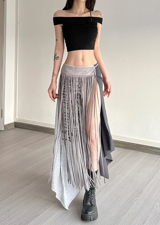 Chic deux pièces coton gris été avec détails pompons - EasyApparels