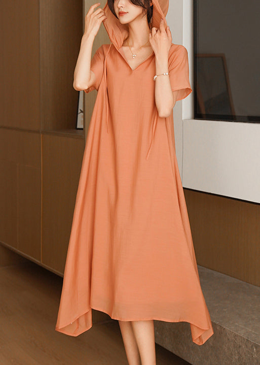 Robe d'été légère en coton orange avec capuche - EasyApparels