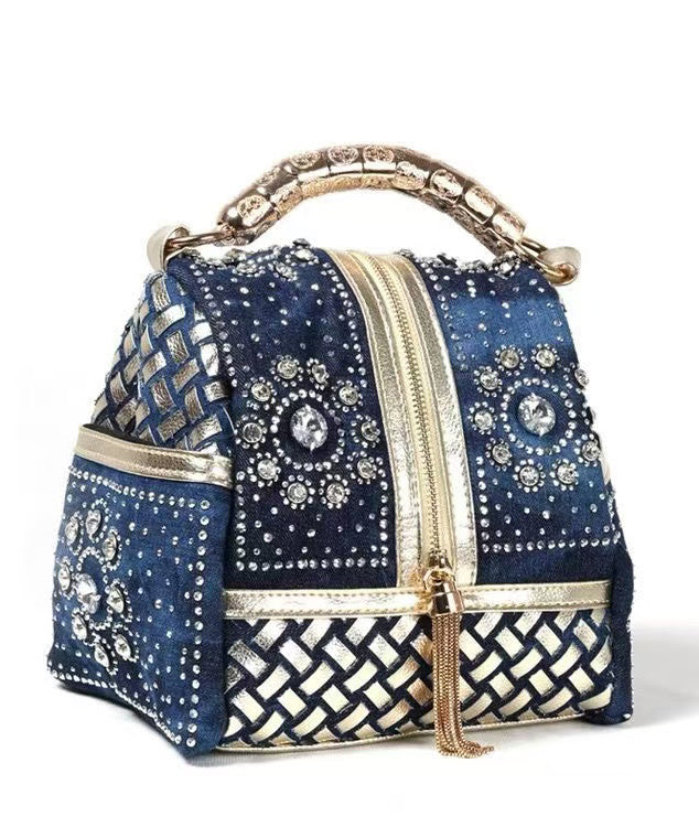 Grand sac à main décontracté en jeans bleu marine décoré - EasyApparels