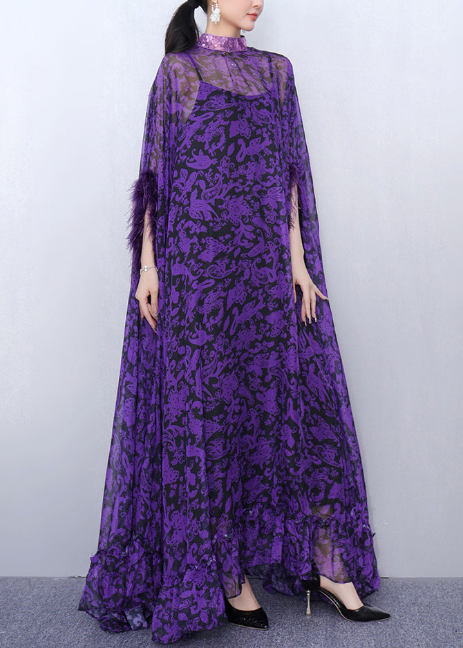 Robe de soirée luxueuse en tulle violet imprimé - EasyApparels