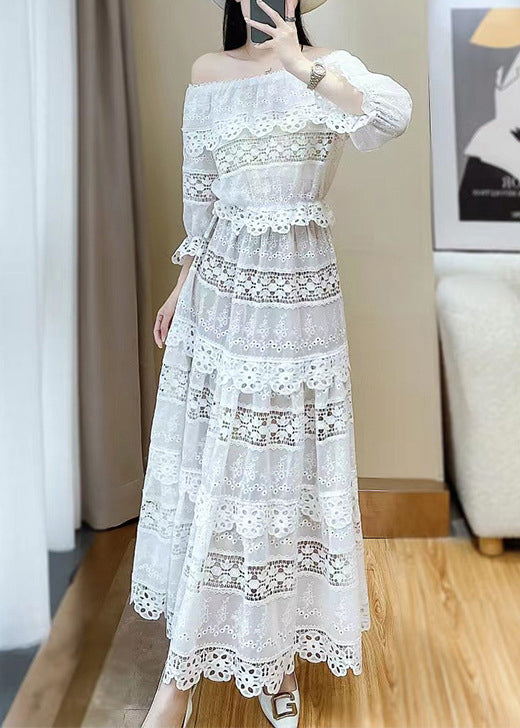 Robe deux pièces femme en dentelle blanc col rond - EasyApparels