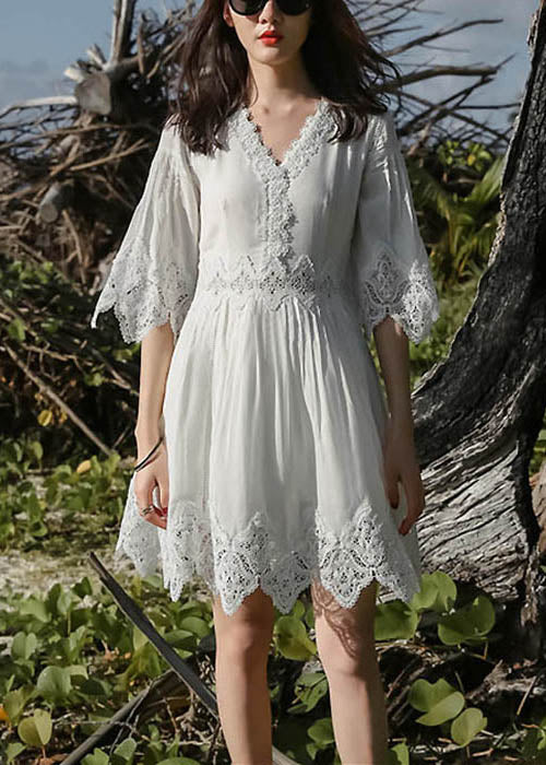 Élégant Kimono Blanc en Dentelle avec Manches Courtes - EasyApparels