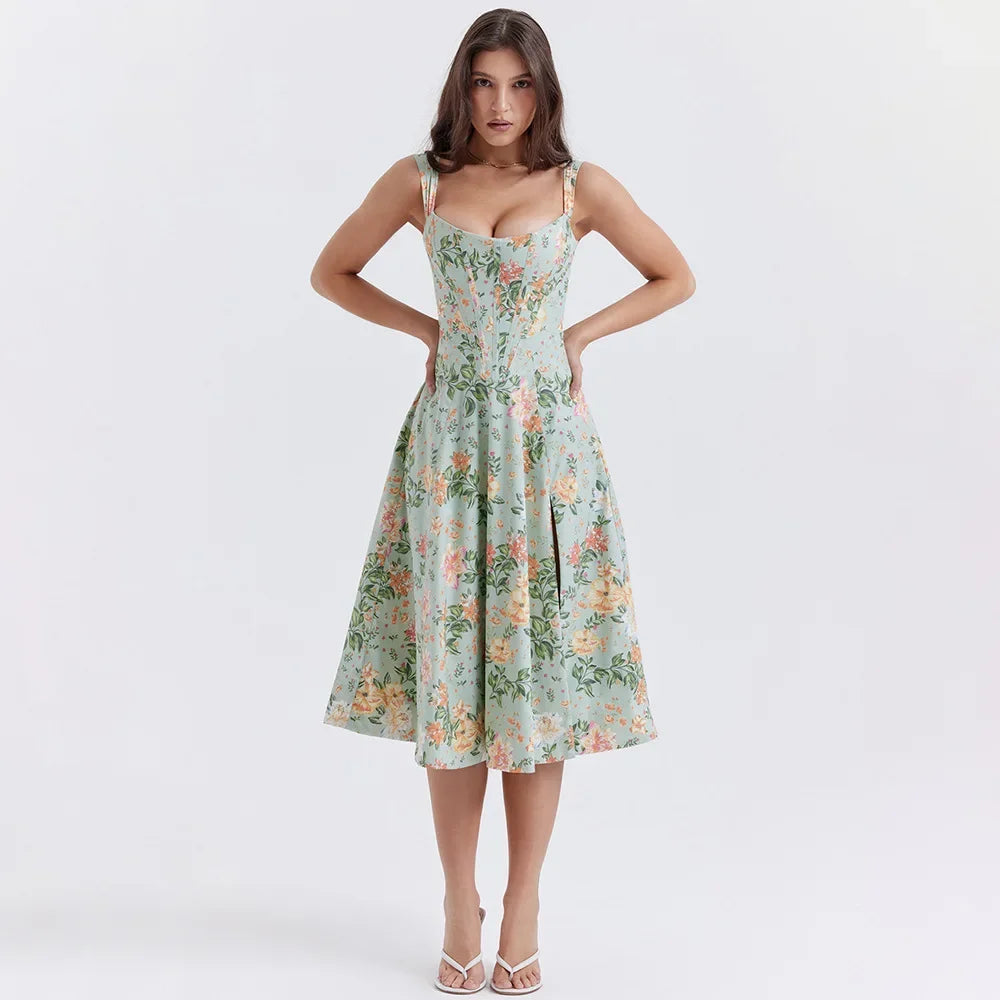 Robe Été Fleuri Décolleté Profond pour Femme
