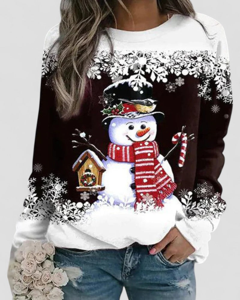 Sweat-shirt à manches longues en mélange de coton avec imprimé bonhomme de neige de Noël 0