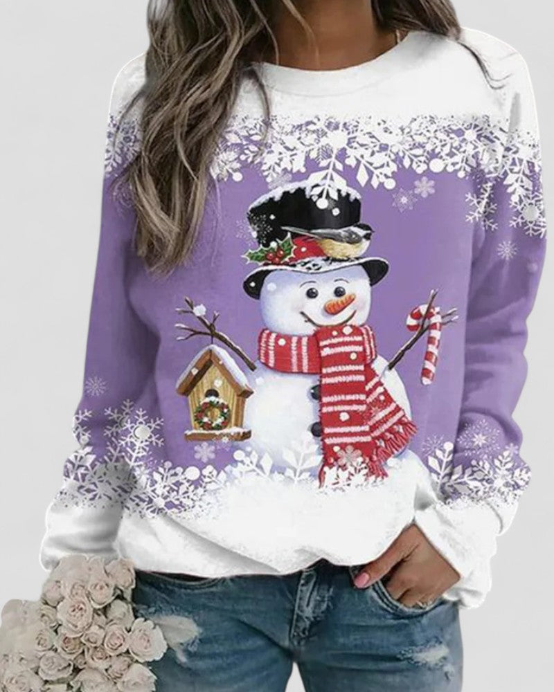 Sweat-shirt à manches longues en mélange de coton avec imprimé bonhomme de neige de Noël 5