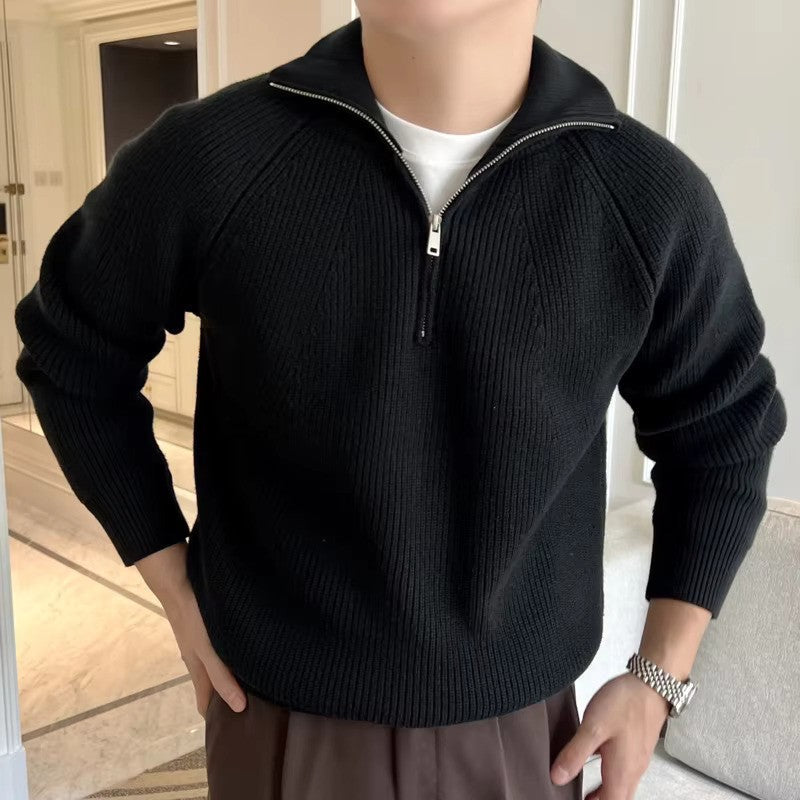Pull maille zippé col montant homme blanc cassé