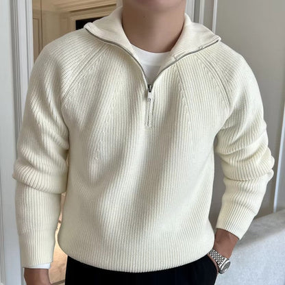 Pull maille zippé col montant homme blanc cassé - PanierRoyale