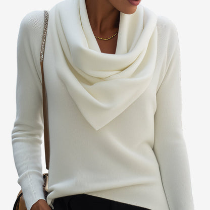 Pull Femme Col Drapé Doux Confortable Quotidien