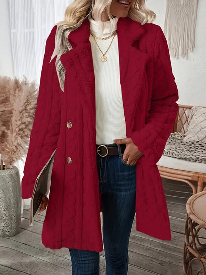 Manteau Femme Long Tricot Revers Cranté Élégant Hiver