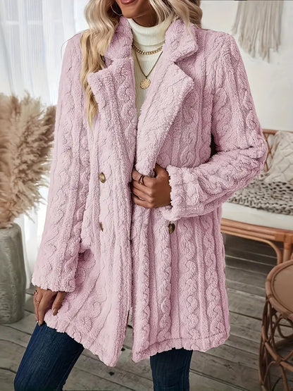 Manteau Long Classique En Tricot À Revers Crantés Pour Femme | Hiver
