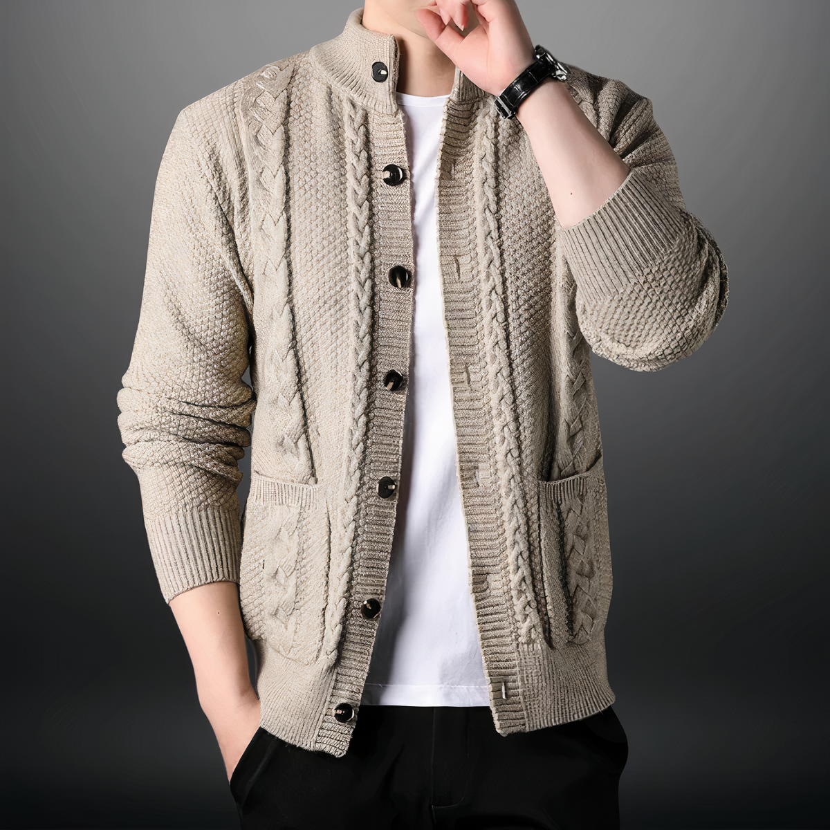 Gilet Homme Maille Gris Foncé Élégant