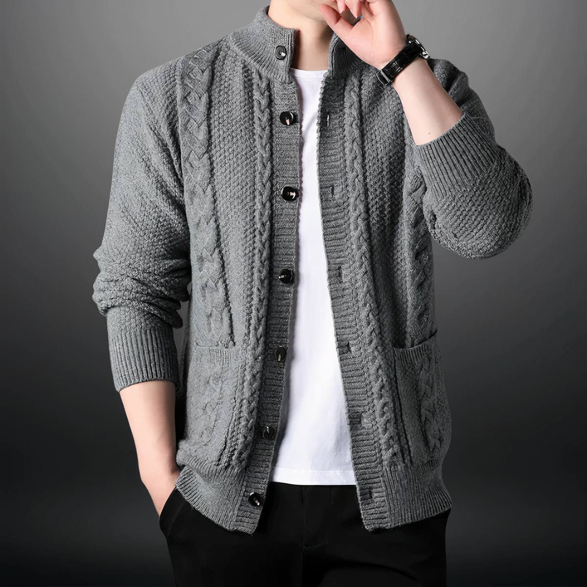 Gilet Homme Maille Gris Foncé Élégant - PanierRoyale