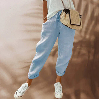 Pantalon Femme Élastique Lin Transparent Chic