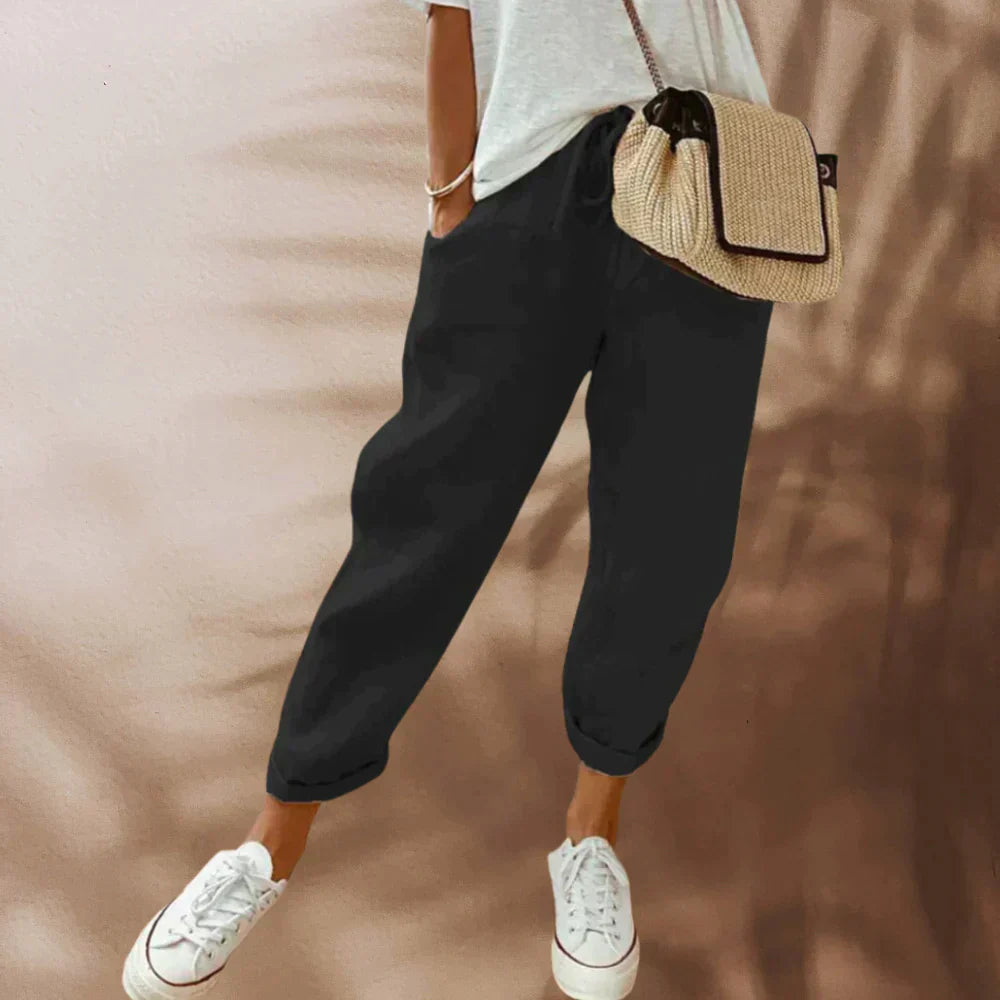 Pantalon Femme Élastique Lin Transparent Chic