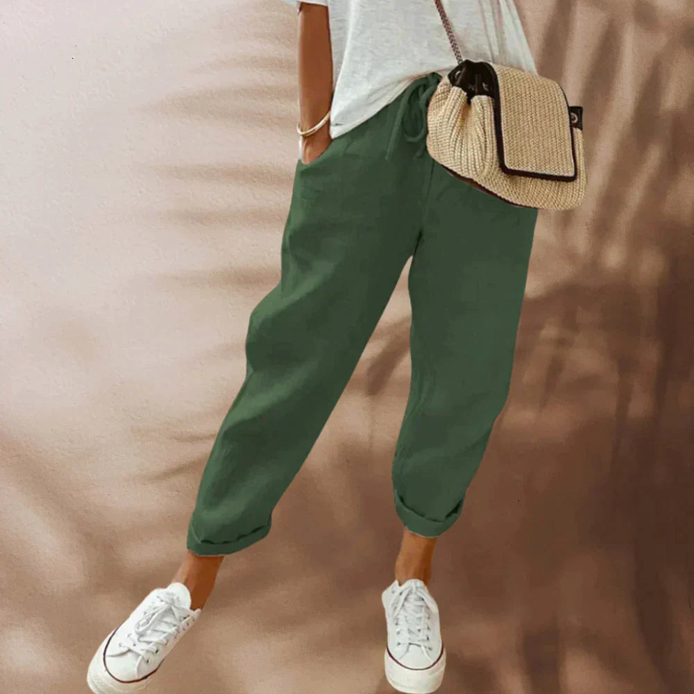 Pantalon Femme Élastique Lin Transparent Chic