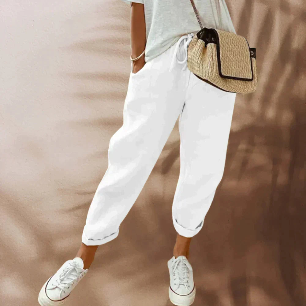 Pantalon Femme Élastique Lin Transparent Chic