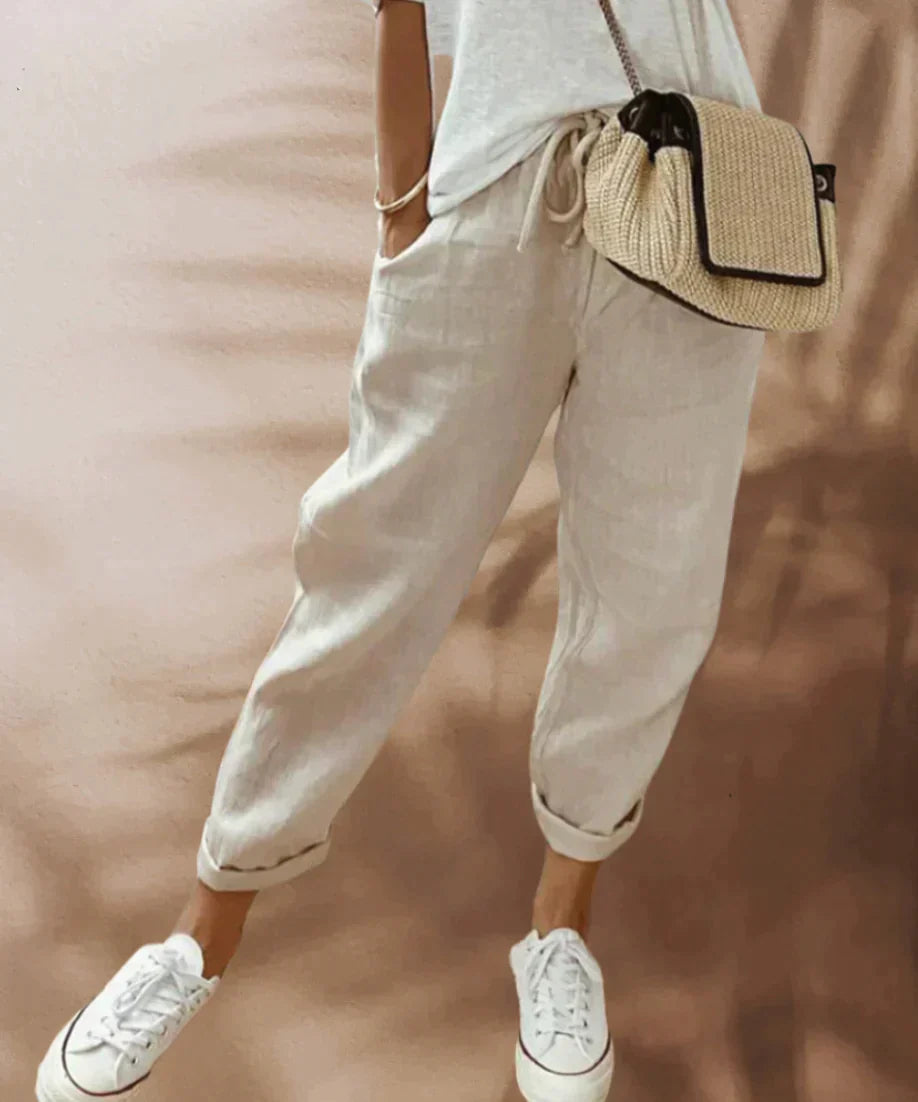 Pantalon Femme Élastique Lin Transparent Chic - PanierRoyale