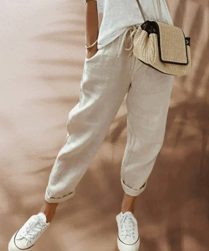 Pantalon Femme Élastique Lin Transparent Chic - PanierRoyale