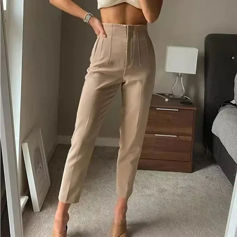 Pantalon Taille Haute Plissé Féminin - BerlinGlamour