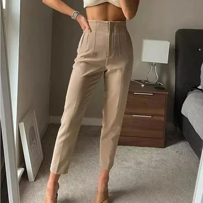 Pantalon Taille Haute Plissé Féminin - BerlinGlamour