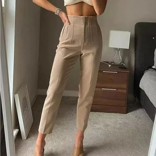 Pantalon Taille Haute Plissé Féminin - BerlinGlamour