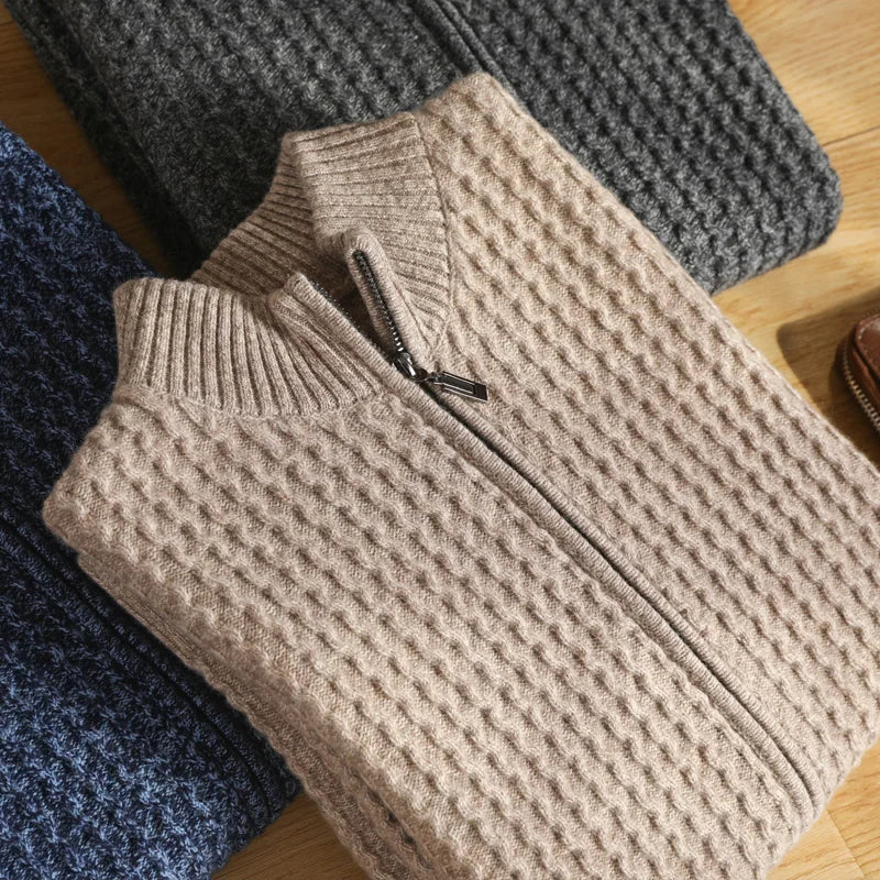 Pull En Merinos Doublé ZipPour Homme