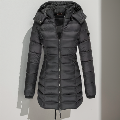 Parka femme hiver noir avec capuche amovible - PanierRoyale