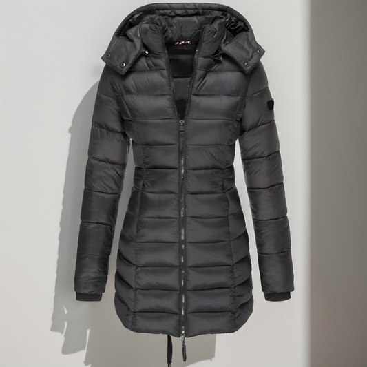 Parka femme hiver noir avec capuche amovible - PanierRoyale