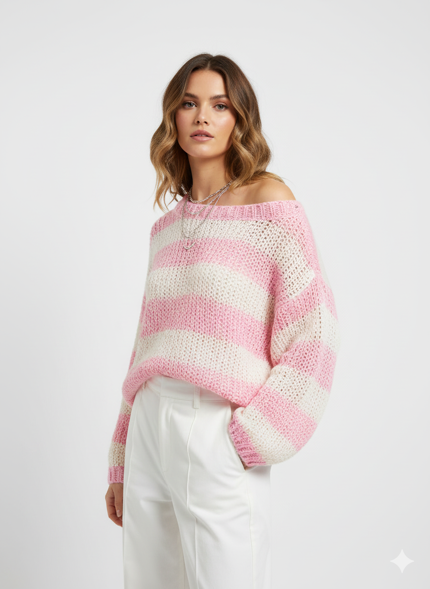 Pull Femme Rayé Grande Taille – Col Rond Confortable