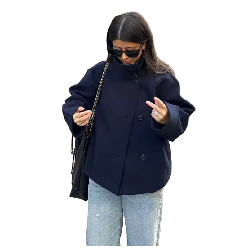 Manteau Femme Élégant Double Boutonnage Taille Courte - PanierRoyale