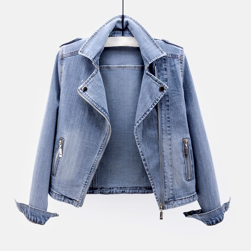 Veste Jean Femme Découpure Élégante avec Fermeture Éclair - PanierRoyale