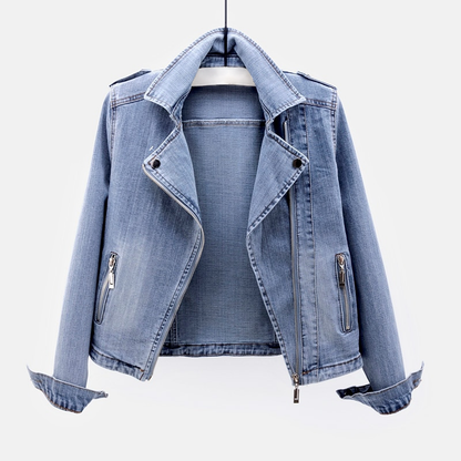 Veste Jean Femme Découpure Élégante avec Fermeture Éclair - PanierRoyale