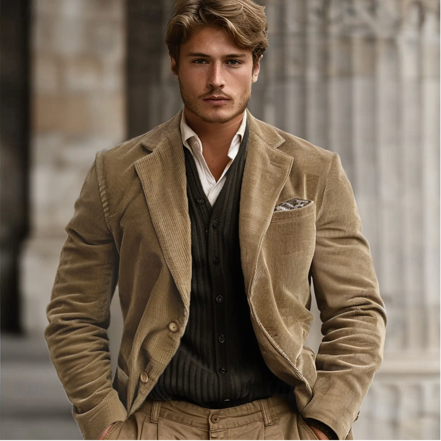 Veste en Velours Doux Beige pour Homme - PanierRoyale