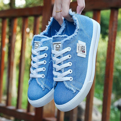 Baskets Femme Confort en Toile avec Lacets Élastiques