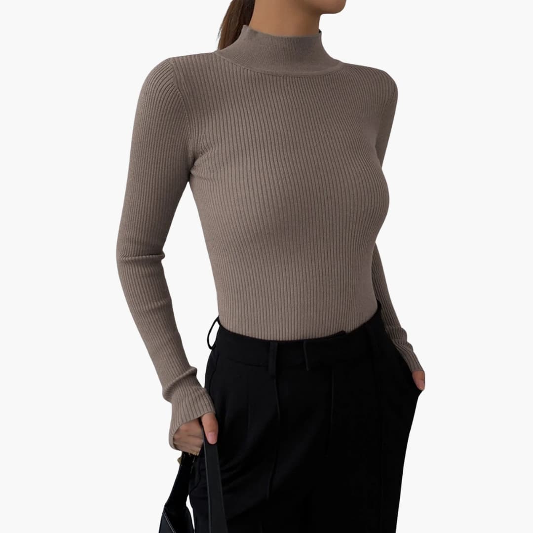 Pull Femme Col Montant Manches Longues Chaud