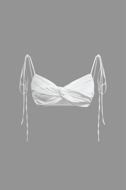 Top satin femme avec bretelles ajustables et nœud déco