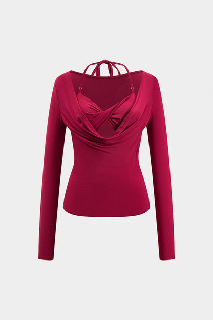 Top Femme Manches Longues avec Décolleté Drapé et Bustier Intégré - BerlinGlamour