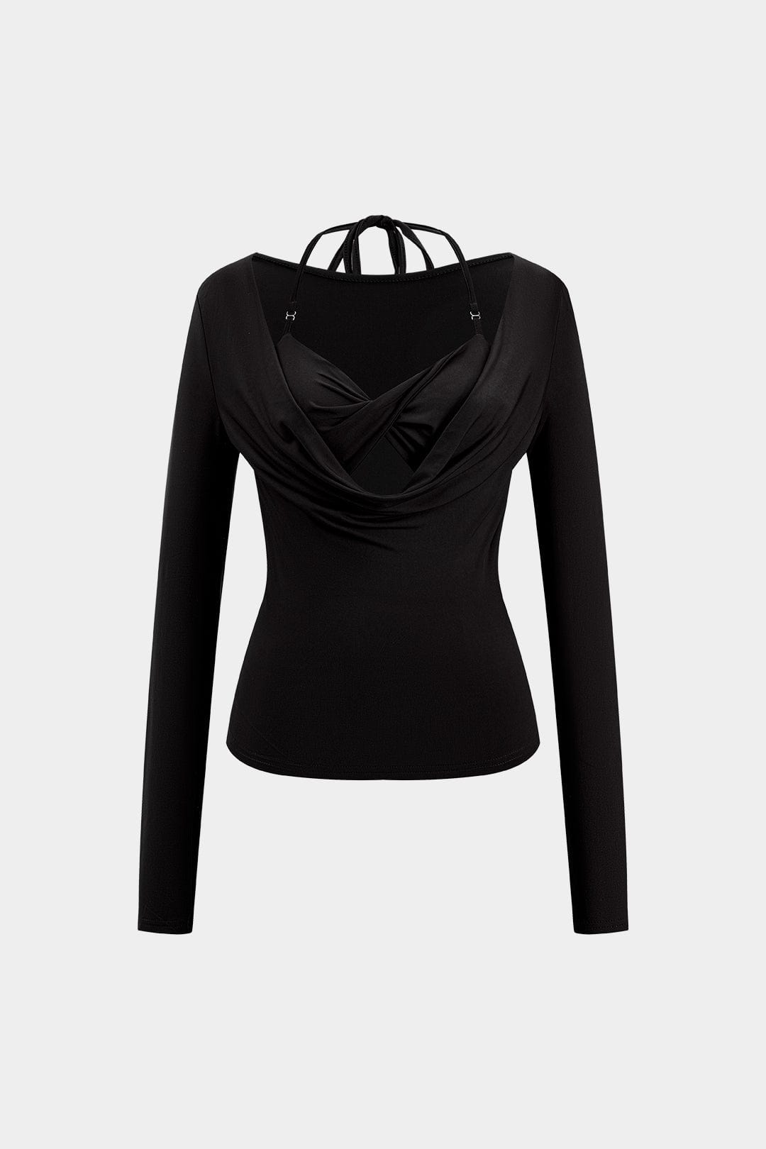 Top Femme Manches Longues avec Décolleté Drapé et Bustier Intégré