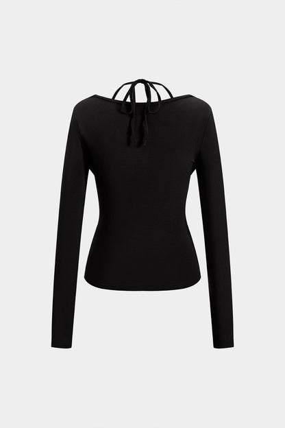 Top Femme Manches Longues avec Décolleté Drapé et Bustier Intégré