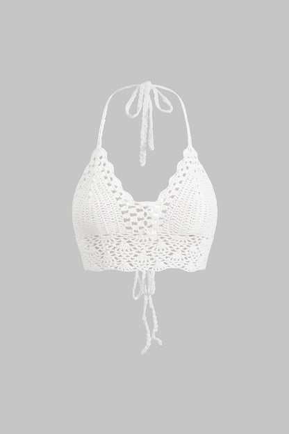 Top Boho Croppé Blanc en Dentelle avec Bretelles Réglables - BerlinGlamour