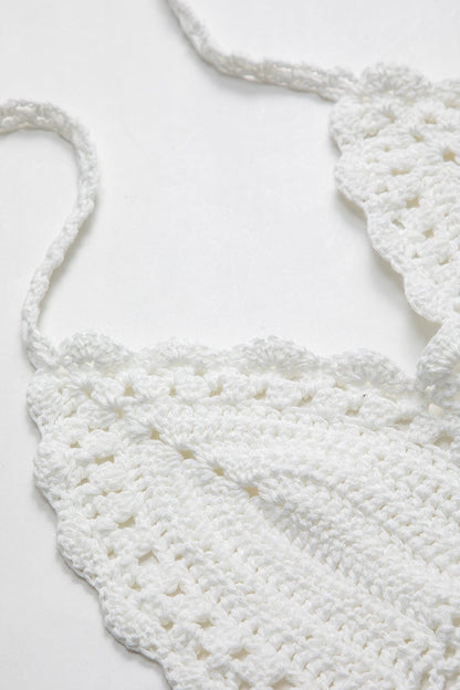 Top Boho Croppé Blanc en Dentelle avec Bretelles Réglables
