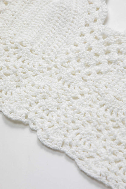 Top Boho Croppé Blanc en Dentelle avec Bretelles Réglables