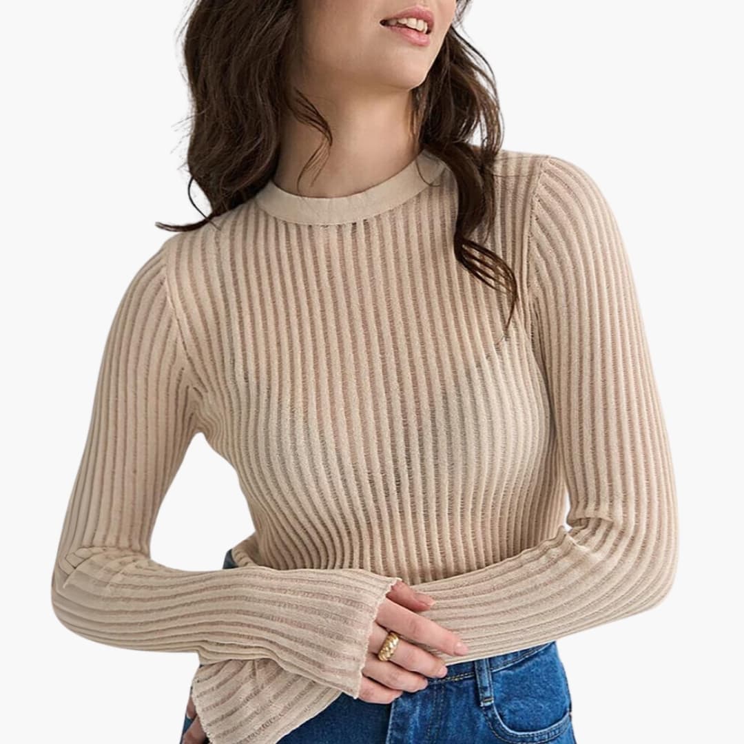 Top femme manches longues en dentelle-transparente élégant - PanierRoyale