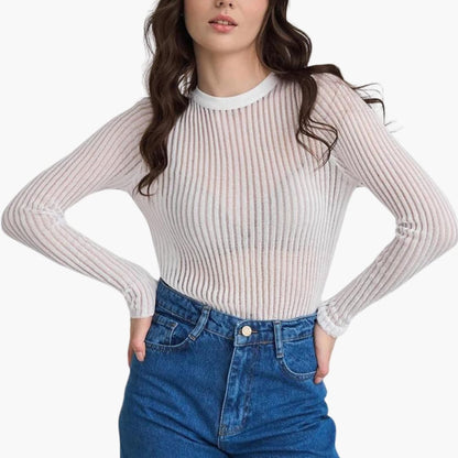 Top femme manches longues en dentelle-transparente élégant