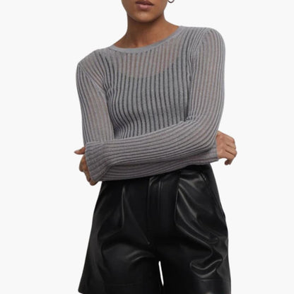 Top femme manches longues en dentelle-transparente élégant