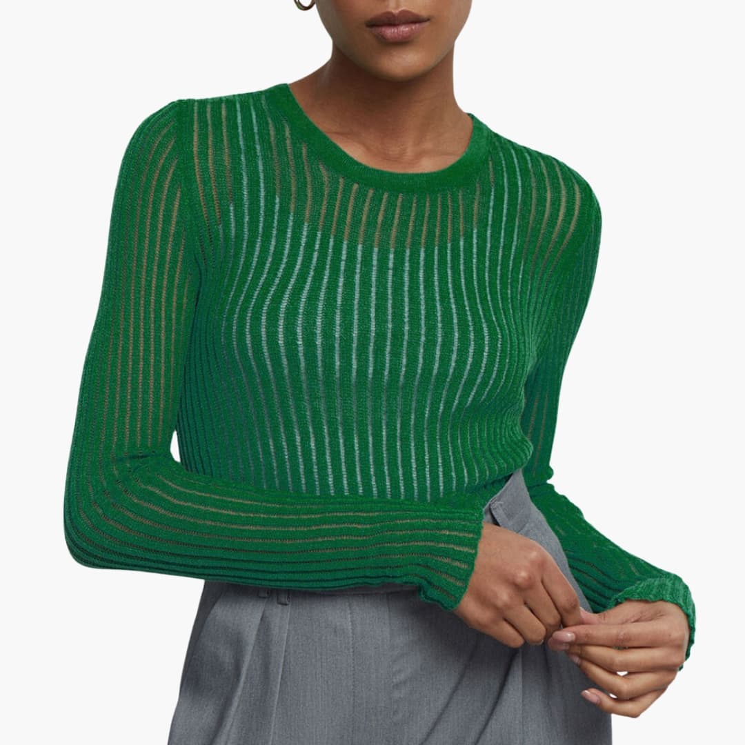 Top femme manches longues en dentelle-transparente élégant